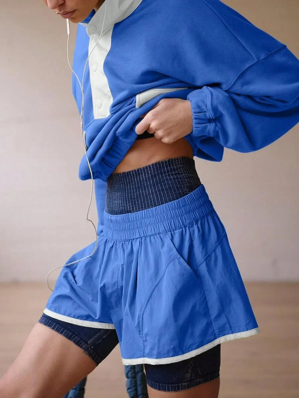 Blue Casual Women's Top & Shorts Two Piece Set